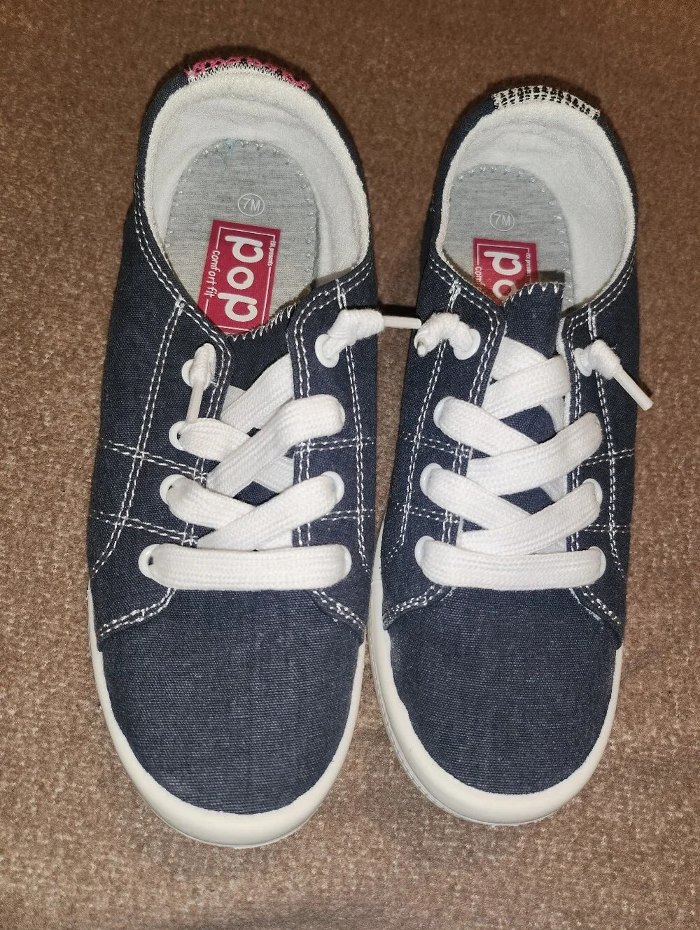 Pop Navy Canvas Slip-On Sneakers with White Laces